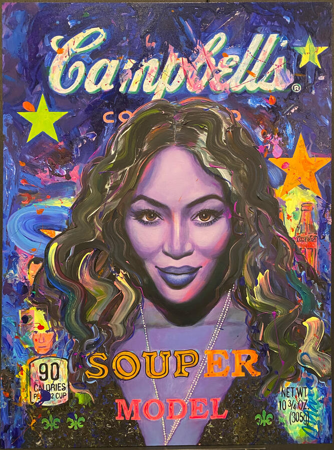 Naomi Campbell · Neo Pop Collection · Acrylic and Mixed Media on Canvas · Marcos Ribadeneira Neo Pop art acrylic mixed media · Marcos Ribadeneira · MRS Artist · Houston
